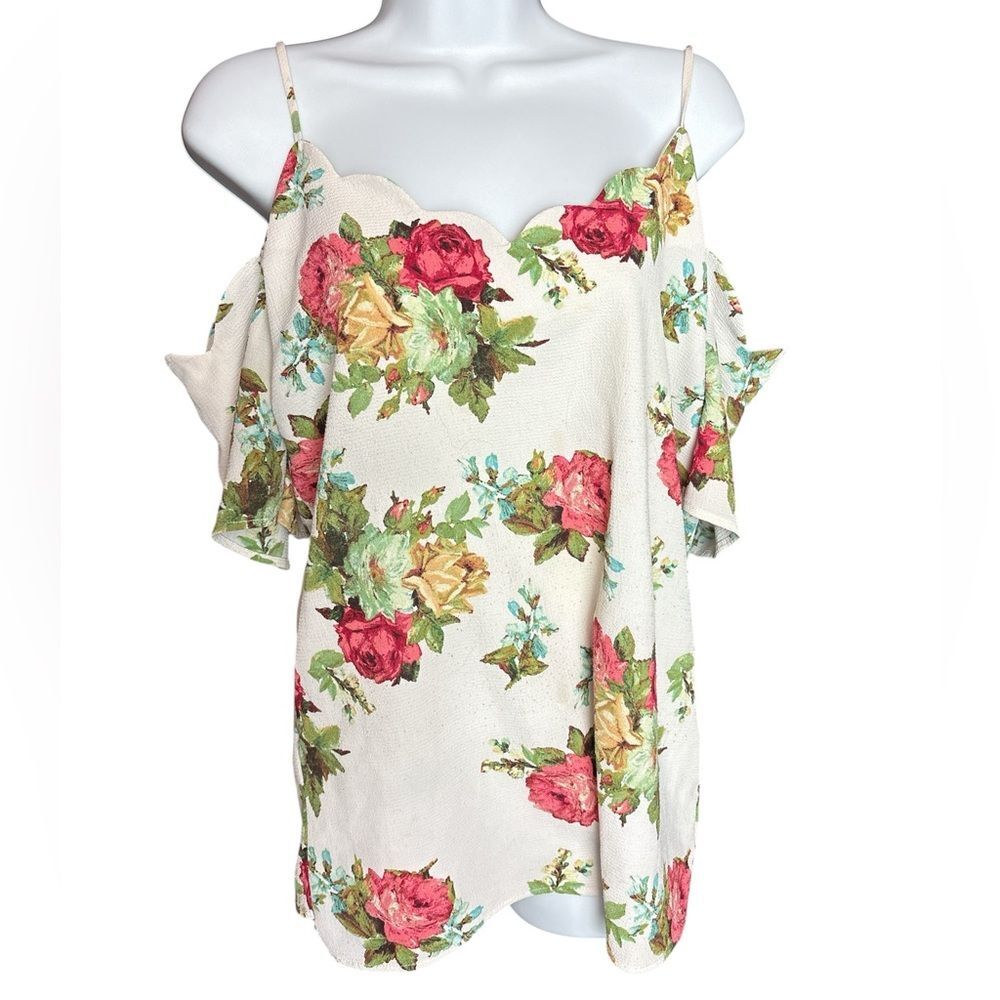 Rags to Wishes Floral Cold Shoulder Tank Top ALTERED